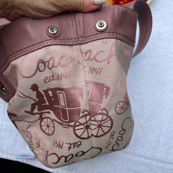 Coach Signature All Over Carriage Leather Satchel -Light Purple Y2K - Picture 6 of 13